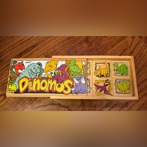 Dinomos - wooden dino dominoes from House of Lloyd Dinosaur in wooden box